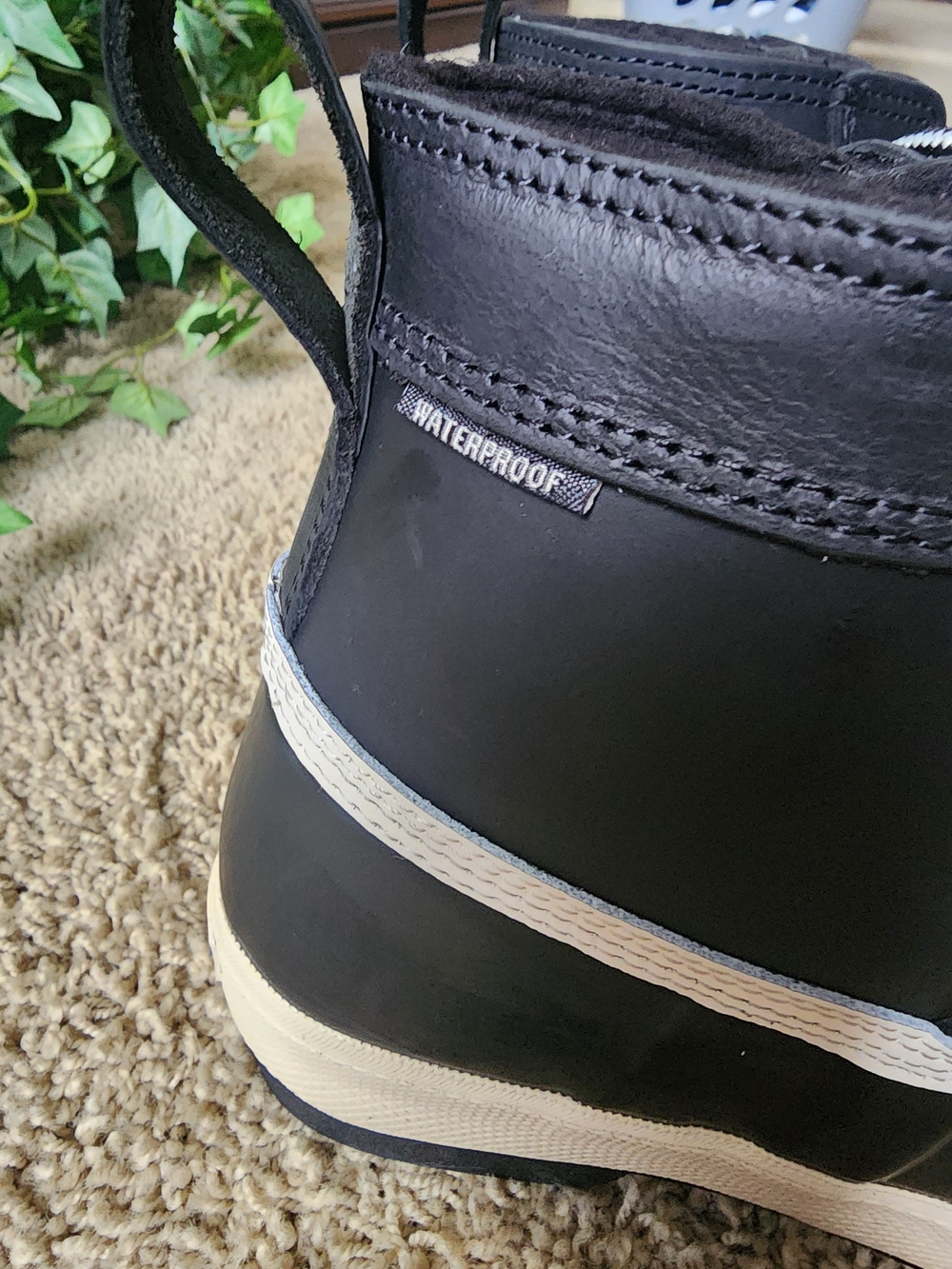 Waterproof Black & Cream Lace-Up Winter Rain Boots - Picture 8 of 13